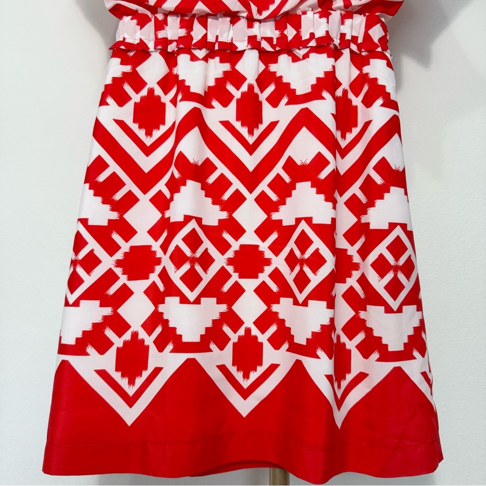 NWOT Eliza J Aztec Pattern Round Neck Batwing Sleeve Pleated Waist Shift Dress 4 - Picture 7 of 12